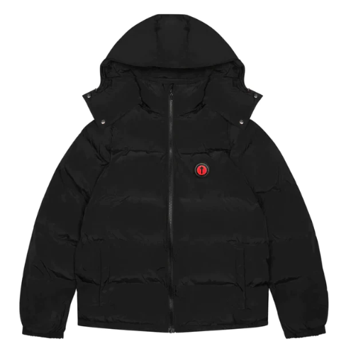 TRAPSTAR IRONGATE JACKET DETACHABLE HOOD BLACK W/ RED LETTERS