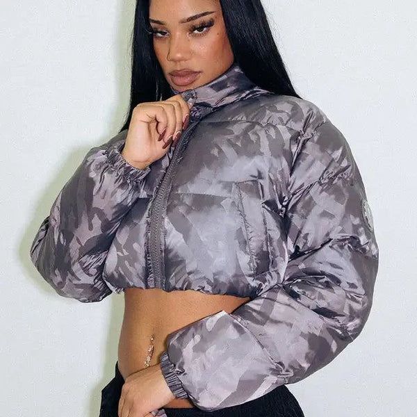 Womens Trapstar T Jacquard Puffer Jacket - GREY